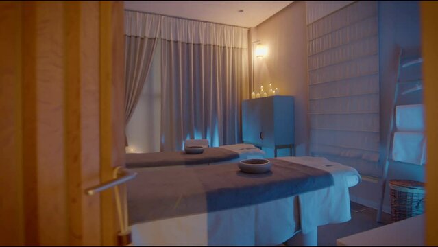 Spa room, massage parlor, interior shot
