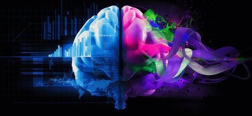 left and right brain functions, 3d render