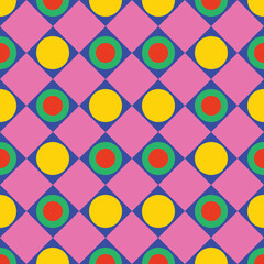 diagonal chess board retro colorful vector seamless pattern