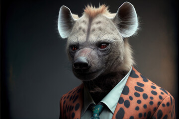 Portrait of hyena in a business suit, generative ai