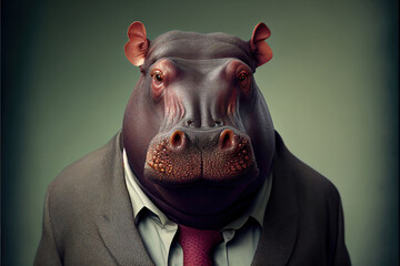 Portrait of hippopotamus in a business suit, generative ai - obrazy, fototapety, plakaty