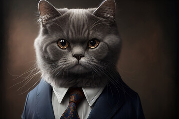 Portrait of cat in a business suit, generative ai