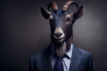 Portrait of goat in a business suit, generative ai