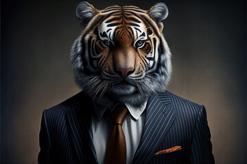 Fototapeta Portrait of tiger in a business suit, generative ai obraz