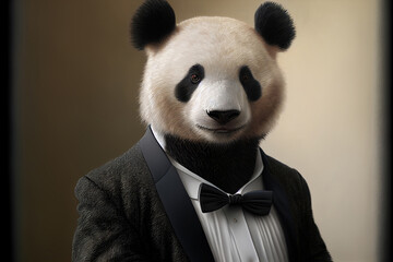 Fototapety  Portrait of panda in a business suit, generative ai