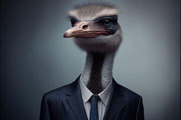 Portrait of Ostrich in a business suit, generative ai - obrazy, fototapety, plakaty