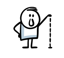 Doodle character shows with his hand and measures the height of the object.