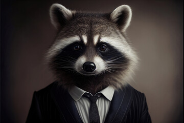 Portrait of Raccoon in a business suit, generative ai