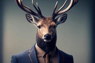 Portrait of deer in a business suit, generative ai - obrazy, fototapety, plakaty