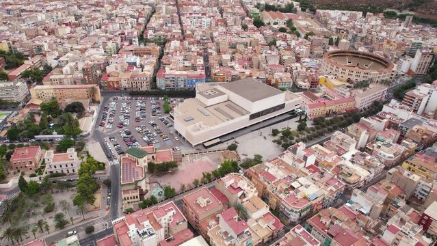 Aerial View of Auditorium Building in Downtown Alicante, Spain. Concert Hall, Square and Buildings