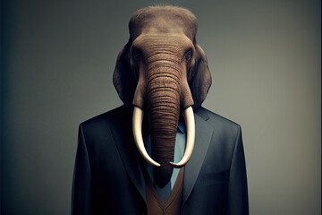 Portrait of mammoth in a business suit, generative ai