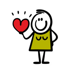 Cute young woman holds a big shining heart gift for valentines day.