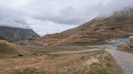  Autumn in Col du Lautaret high mountain pass. Hautes-Alpes, France