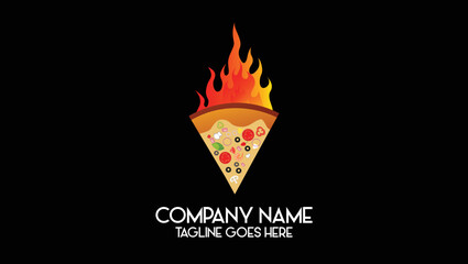 Hot Spicy Pizza Logo with Fire Vector Template