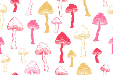 Amanita choky inedible mushrooms seamless pattern vector illustration.