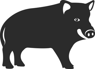 Wild animal boar. Black white silhouette of an animal.