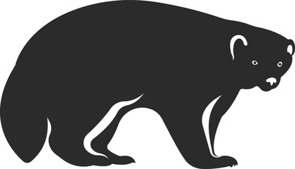 Wild mammal wolverine. Black and white silhouette.