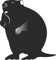 Wild animal beaver. Black and white silhouette.