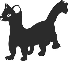 Wild animal stoat. Black and white silhouette.