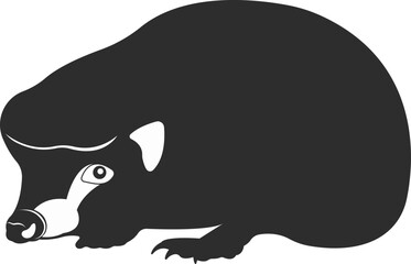Wild animal hedgehog. Black and white silhouette.