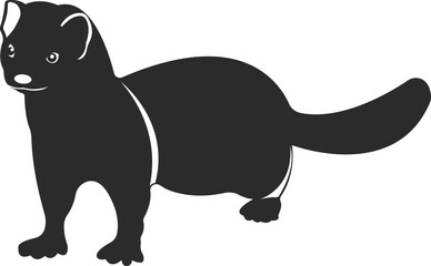 Wild animal mink. Black and white silhouette.