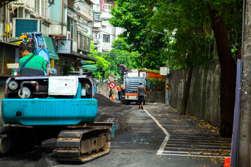 epairing the road, workers, alley, road, asphalting