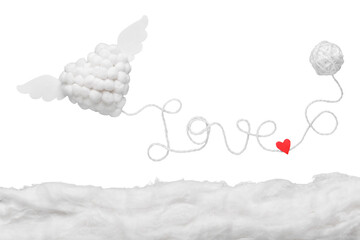 Text love with heart from rope on white background