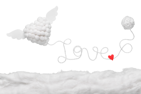 Text love with heart from rope on white background
