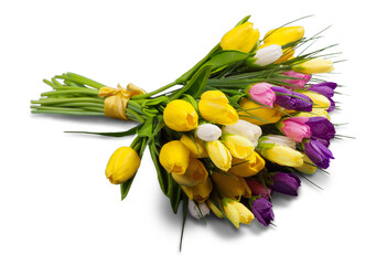 A beautiful fresh bouquet of colored tulips