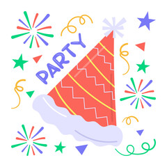 Obraz na płótnie Canvas New year party hat, party cap sticker in modern style