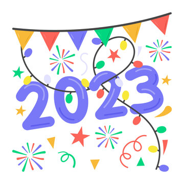 New Year 2023 Decoration Sticker In Modern And Trendy Style