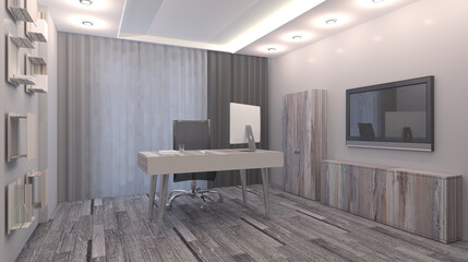 Open space office interior with like conference room. Mockup. 3D rendering.