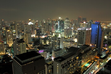Building city at night aerial view 