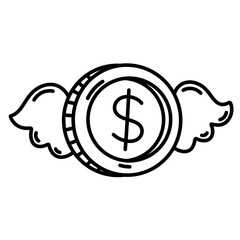 Coin with wings line.