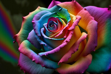 Realistic painting of a closeup beautiful rainbow rose