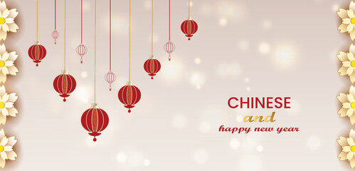Happy chinese new year with hanging lanterns background greeting card design 10