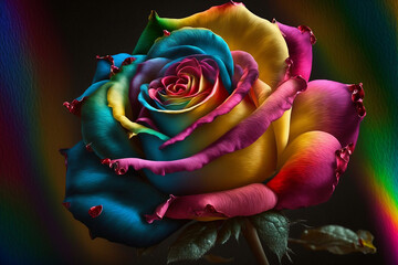Fototapeta na wymiar Realistic painting of a closeup beautiful rainbow rose