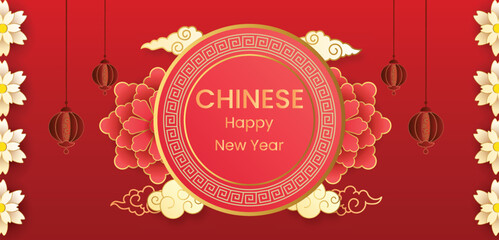 Naklejka na ściany i meble Realistic happy chinese greeting card new year background with text 09