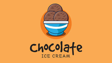 Chocolate ice cream Famous Asian Food Vector Art Illustration Logo Template Design