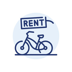 Bicycle rental black line icon. Street transport.