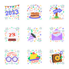 Happy new year 2023 stickers design in modern and trendy style