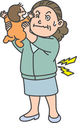 腰が痛い孫を抱いたシニア女性