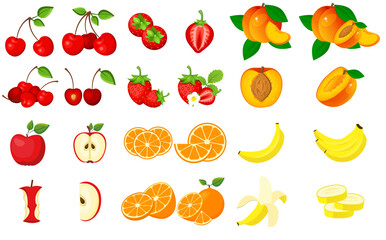 Vector cartoon fruit set. The concept of a healthy lifestyle. Design elements for a website, applications, social networks