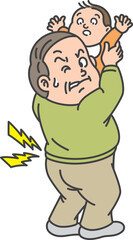 腰が痛い孫を抱いたシニア男性