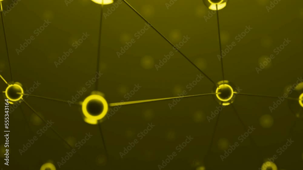 Poster digital lines and dots connections moving in abstract space. design. network grid structure.