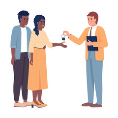 Happy home owners 2D vector isolated illustration. Editable figures. Full body people on white. Purchasing property simple cartoon style illustration for web graphic design and animation