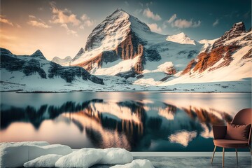 Captivating scene of the snow rocky massif. Picturesque day. Location place Bachalpsee in Swiss alps, Grindelwald, Bernese Oberland, Europe. Wonderful image of wallpaper. Generative AI