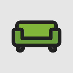 Sofa icon in filled line style about furniture, use for website mobile app presentation