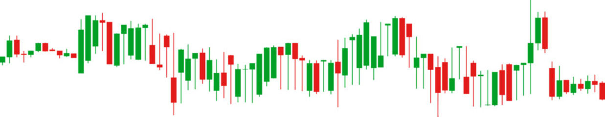 Red and green Japanese candlestick graph chart on white background. Market investment. Forex trading, stock exchange and crypto price technical analysis vector illustration. Traders tool