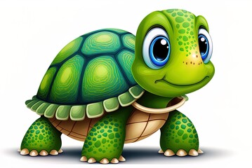 Illustration of a cute turtle cartoon isolated on white. Generative AI